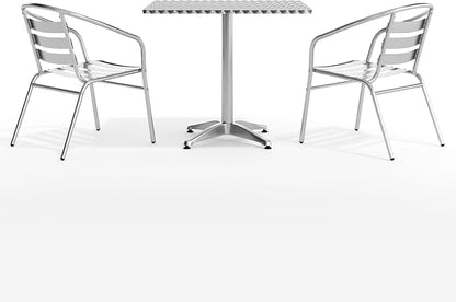 Flash Furniture Lila 31.5'' Square Aluminum Indoor-Outdoor Table Set with 2 Slat Back Chairs | Indoor/Outdoor Use, Slat Back, Slat Back Chairs