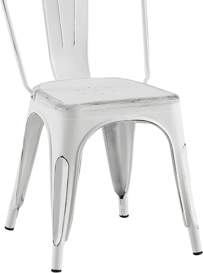 AC Pacific Stackable Metal Dining Chairs Set of 2 for Indoor and Outdoor Use, Durable Stacking Seat, Farmhouse Kitchen, Bar, Patio, Bistro, Cafe, Industrial Style, 2pcs, Sanded Matte White