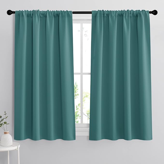 RYB HOME Blackout Curtains for Bedroom - Window Treatment Panels Thermal Insulating Privacy Curtains for Baby Nursery Family Room Kitchen Dining Room, 42 W x 45 L per Panel, Teal, 1 Pair