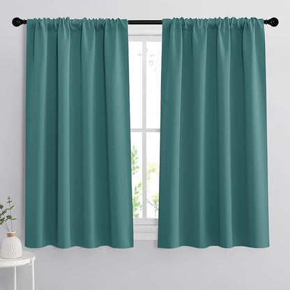 RYB HOME Blackout Curtains for Bedroom - Window Treatment Panels Thermal Insulating Privacy Curtains for Baby Nursery Family Room Kitchen Dining Room, 42 W x 45 L per Panel, Teal, 1 Pair