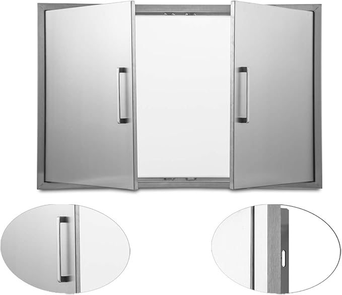 36" W x 23" H Outdoor Kitchen Doors Stainless Steel BBQ Double Access Door,Flush Mount for Outdoor Kitchen Island