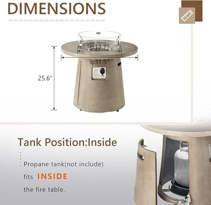 COSIEST 31.5-inch Round Fire Pit, Magnesium Oxide Outdoor Propane Fire Table, Certified, 40,000 BTU Stainless Steel Burner, Free Lava Rocks, Fits 20lb Tank Inside