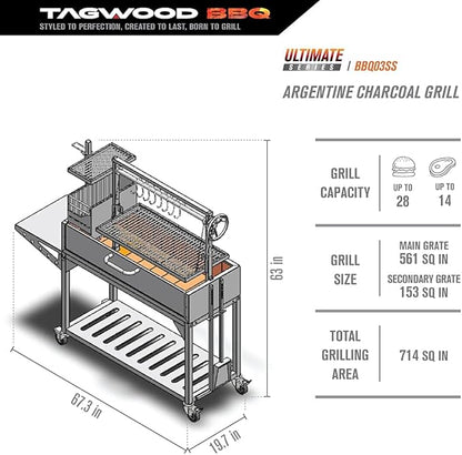 TAGWOOD BBQ Fully Featured Argentine Grill Santa Maria Grill Style With Brasero Stainless Steel | BBQ03SS