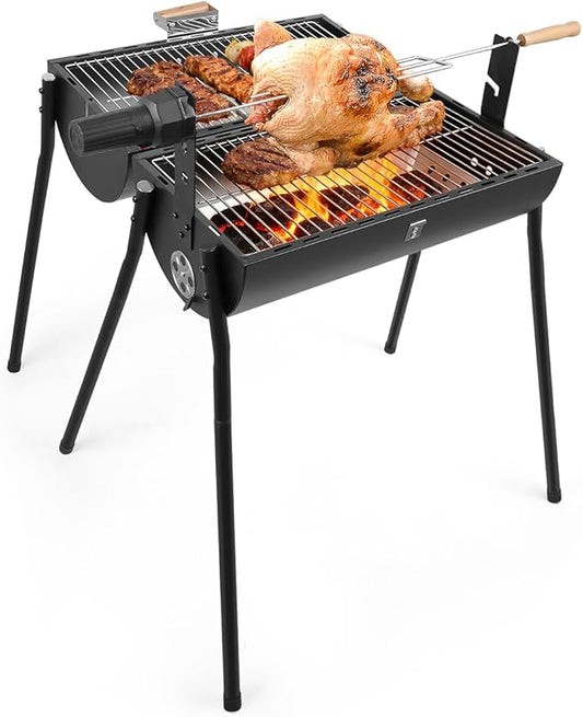 Double-sided Charcoal Grill with Thermometer, Portable Smoker Grill for BBQ Travel Camping and Beach