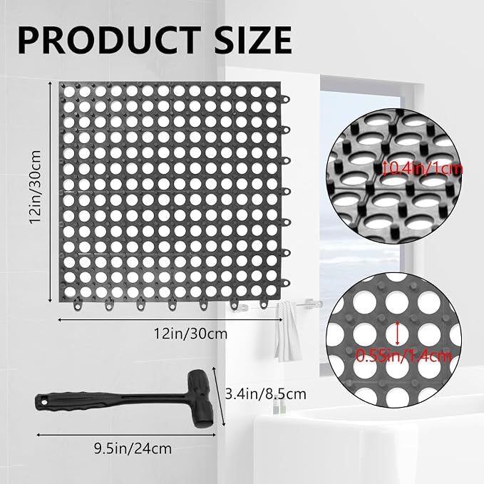 30 Pack Drainage Interlocking Tiles, Modular Interlocking Floor Tiles | 12"x12" Non Slip Rubber Garage Floor Tiles with Holes for Pool Bathroom Deck Kitchen Patio (Dark Grey)