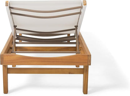 Christopher Knight Home Summerland Outdoor Mesh Chaise Lounge with Acacia Wood Frame, Teak Finish / White Mesh