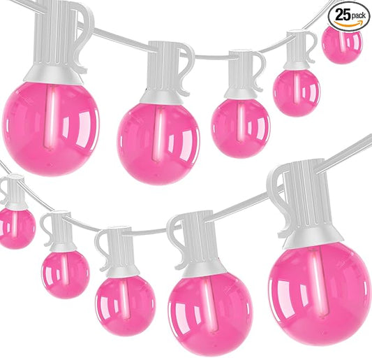 50Ft Valentine's Day Outdoor String Lights, G40 Valentines Day Decorations Lights with 27 LED Pink Shatterproof Bulbs(2 Spare), Hanging Globe Patio Lights for Outside Party Wedding Porch Backyard