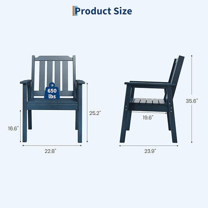 Outdoor Dining Chairs Set of 4, HDPE Patio Chairs 650LBS Capacity All-Weather Yard Armchair with Slatted Seat, 23.9" Wide Heavy Duty Modern Backyard Furniture for Garden, Poolside, Deck (Navy Blue)