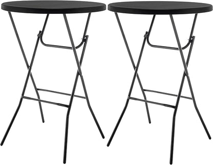 BTExpert Set of 2, 32" Round 43" Bar High Top Folding Cocktail Table Commercial Portable for Drink Patio Banquet Card Plastic Coffee Dining Wedding Party Event Home Kitchen Outdoor Black