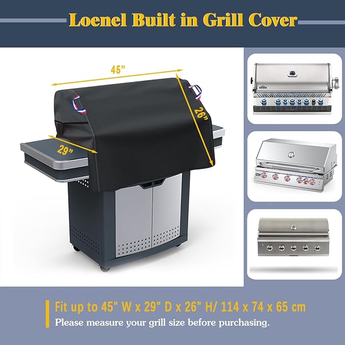 Built in Grill Cover for Outdoor Grill, 45 Inch BBQ Grill Top Cover for Most 4 Burner Built in Grill, Heavy Duty Waterproof Outdoor Kitchen & Grill Head Cover - 45" W x 29" D x 26" H