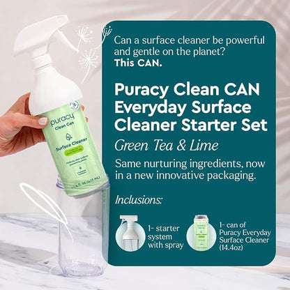 Puracy All Purpose Cleaner Clean Can- Plan t– Plant-Powered Multi-Surface Cleaner - Surface Cleaner Solution As Seen on TikTok (Green Tea + Lime, 14.4 fl oz, Starter Set)