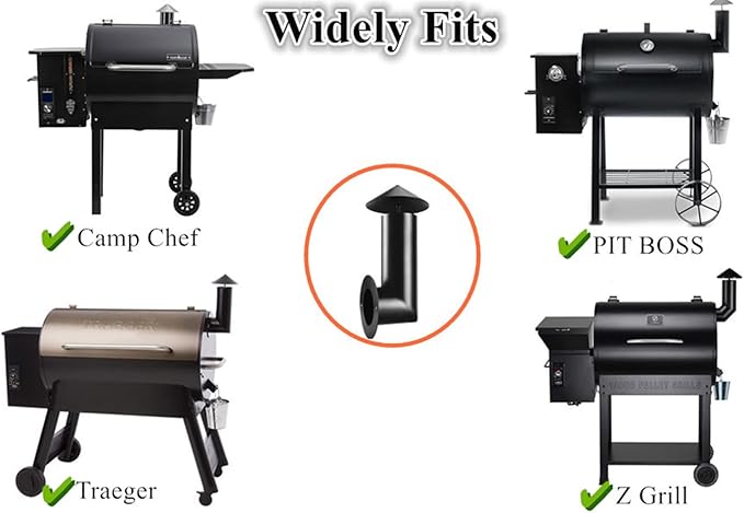 SafBbcue Pellet Grill Smoke Stack Compatible with Pit Boss, Camp Chef, Z Grills and Other Pellet Smokers Grills Chimney, Upgraded Porcelain Steel Smoke Stack Kits for Traeger Smoke Stack, Black