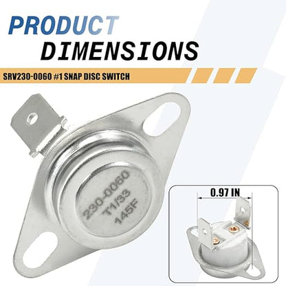 2-Pack SRV230-0060#1 Snap Disc Switch - 145°F Convection Blower Sensor Compatible with Quadra-Fire Pellet/Wood Stoves Replaces 812-0320