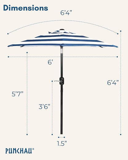 6 Ft Outdoor Patio Umbrella, Easy to Open/Close Crank and Push Button Tilt Adjustment - Navy Blue Striped Market Umbrellas