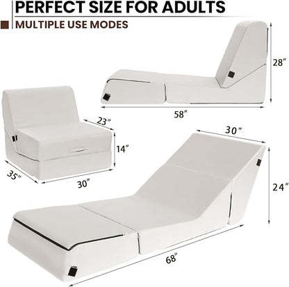 jela Outdoor Sofa, Waterproof Folding Lounge Chair and Sofa, UV Resistant Patio Sofa with Machine Washable Cover, Soft Foam Outdoor Bed Pool Lounge Chaise Chairs (Sand)