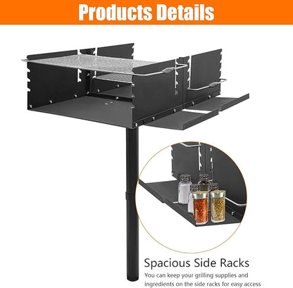 Large Park Style Charcoal Gril 40 x 25.5 x 52.5 Inch, Single Post Outdoor Grill, Heavy Duty Steel BBQ Charcoal Grill with Nets, Camp Grilling Barbecues for Parties, Backyard, Park