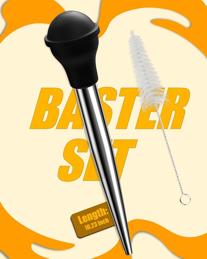 Turkey Baster Long, ARRITZ Stainless Steel Baster For Cooking with Cleaning Brush, 2 Baster Tips, Black