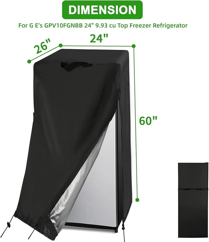 24W Refrigerator Cover with Air Vent for Most 10 Cu.ft Beverage Fridge | New Upgarde,24x26x60,Waterproof Dustproof Heavy Duty Oxford Fabric,for Most 10 Cubic Feet Upright Freezer for Outside
