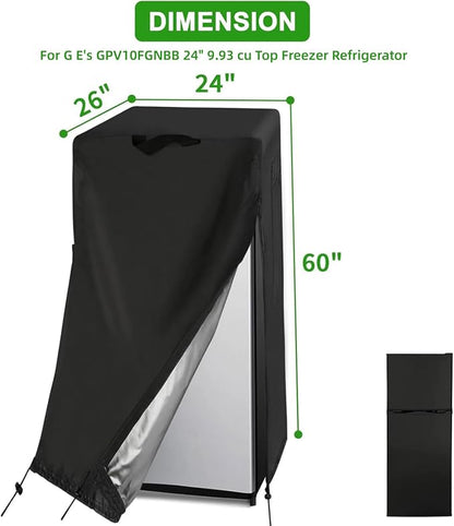 24W Refrigerator Cover with Air Vent for Most 10 Cu.ft Beverage Fridge | New Upgarde,24x26x60,Waterproof Dustproof Heavy Duty Oxford Fabric,for Most 10 Cubic Feet Upright Freezer for Outside