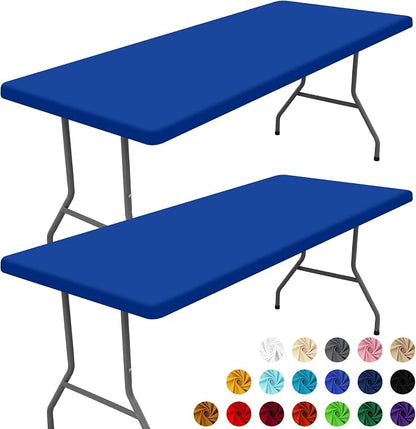 Moosfor 2 Pack Rectangle Spandex Fitted Table Cloth, 8FT Elastic Tablecloth | Washable Picnic Table Cover, Stretch Waterproof Table cloths for Party, Patio, Dining, Kitchen, 30" x 96", Blue
