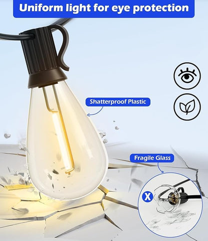 luckystyle 60FT LED Outdoor String Lights with 16+1 Edison Shatterproof Waterproof Bulbs, 2700K Commercial Grade Patio Lights, Heavy Duty Outside Hanging Outdoor Lights for Garden Porch Deck Decor