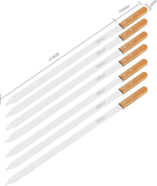 Goutime Kabob Skewers 23 Inch Long,1 Inch Wide Stainless Steel Grilling BBQ Skewer with Wood Handle for Making Koubideh Persian Brazilian Chicken Shrimp Kebab,Set of 7 with Bag