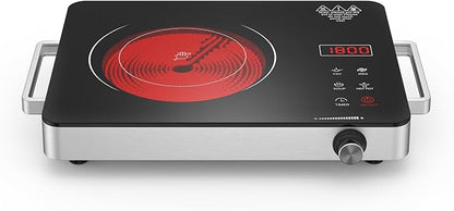 Electric Cooktop, Portable Electric Cooktop 1800W Single Burner Stove 110V with Plug, Hot Plate Countertop, Child Safety Lock, Timer, Infrared Burner,Touch and Knob Control
