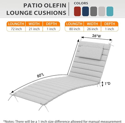 Sundale Outdoor Olefin Quilted Lounge Cushion Set of 2, Patio Foldable Chaise Lounger Cushion, Water-Resistant Lounge Chair Pad with Straps Light Gray, 80 x 26 inches