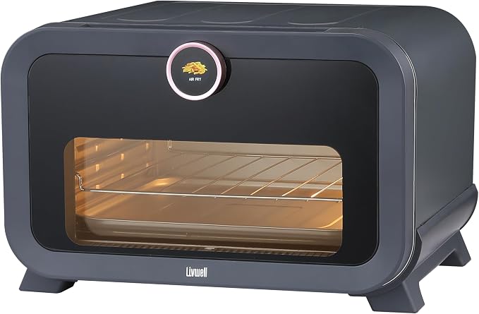 LIVWELL Touch IQ 19-Quart Indoor & Outdoor Air Fryer Pizza Oven Grill | Ceramic Stone, TFT Touch Screen, 5 Pizza & 4 Air Fry Presets, PFOA Free & PFAS Free, Rose Gold Accents, Easy Maintenance