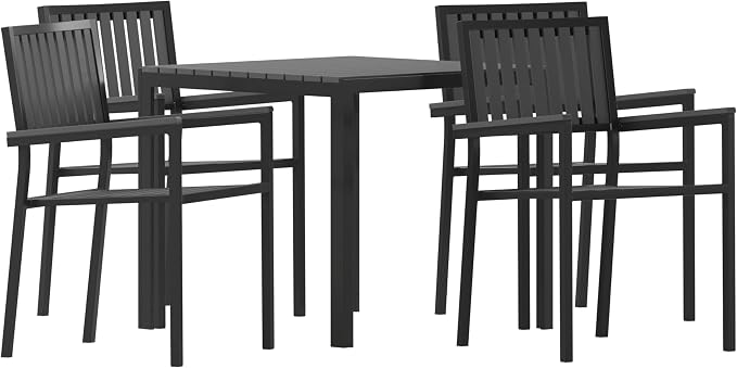 Flash Furniture Poly Resin Indoor/Outdoor Seating, Black, 5-Piece Set | Table and 4 Chairs, Commercial Grade, Indoor/Outdoor Use