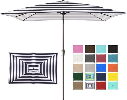JEAREY 8x10 ft Rectangular Patio Umbrellas Outdoor Table Market Umbrella w/Crank, 8 Sturdy Ribs, UV Protection Windproof Sunproof for Garden, Deck, Backyard, Pool(Black Striped)
