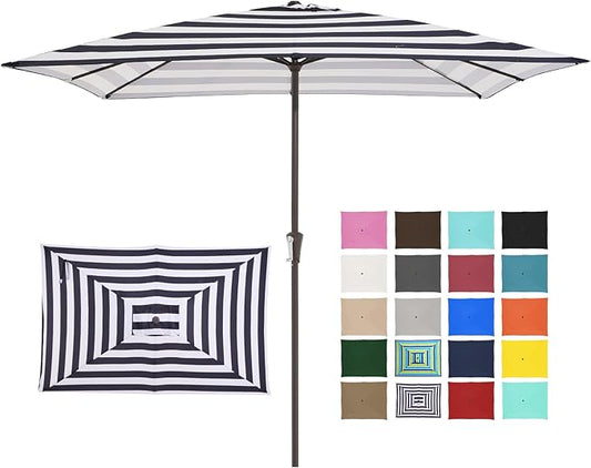 JEAREY 8x10 ft Rectangular Patio Umbrellas Outdoor Table Market Umbrella w/Crank, 8 Sturdy Ribs, UV Protection Windproof Sunproof for Garden, Deck, Backyard, Pool(Black Striped)