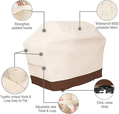 Tuyeho Grill Cover 58 x 24 x 46 inch, 600D Heavy Duty Gas BBQ Cover w/Side Fasteners Straps, Waterproof & Weather Resistant for Your Weber, Char-Broil, Brinkmann, Holland, Jenn Air (Beige & Brown)