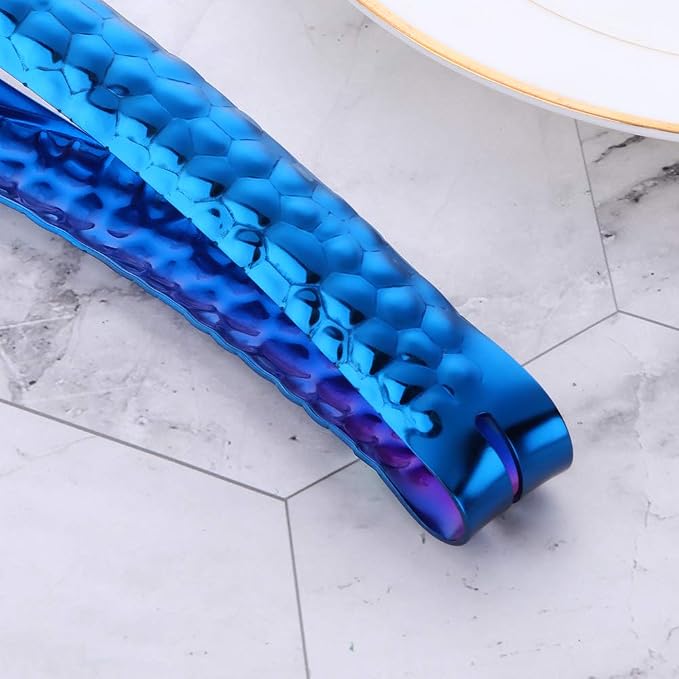 Stainless Steel Kitchen Food Clamp Serving Tongs for Cooking,Toast Bread,Salad,Barbecue,Grilling,Baking,Frying (Blue)