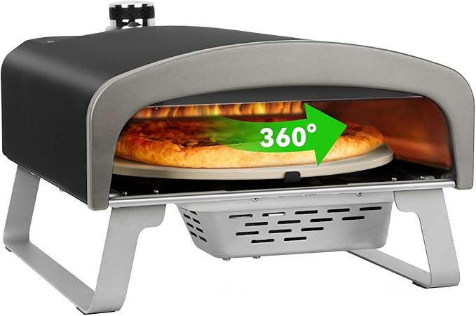 Gas Pizza Oven with Automatic Rotating Stone, Portable Propane Gas Grill Oven for Outdoor Cooking Kitchen Backyard Party Beach RV Tailgating Camping, PS102