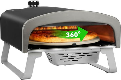 Gas Pizza Oven with Automatic Rotating Stone, Portable Propane Gas Grill Oven for Outdoor Cooking Kitchen Backyard Party Beach RV Tailgating Camping, PS102