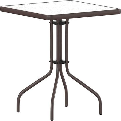 Flash Furniture TLH-0731SQ-017CBZ2-GG Lila 23.5'' Square Glass Table with 2 Metal Aluminum Slat Stack Chairs, Bronze