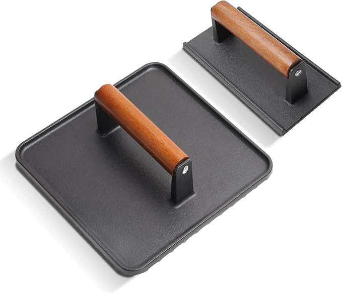 Cast Iron Square Burger Press&Rectangle Meat Press for Griddle Accessories | Bacon Press for Pitboss, Camp Chef Flat Top Grills Accessories, Smash Burger Press for Griddle Cooking Accessories, 2PCS