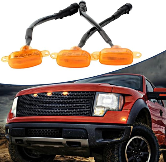 Amber LED Grille Light Kit with Wiring Harness Compatible with Ford F-150 Aftermarket Grilles 2004-2019, Amber Lens Amber Lights