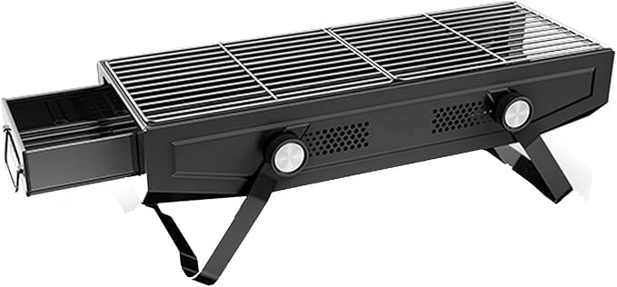 Portable charcoal grill, outdoor grill, folding portable grill, suitable for garden outdoor cooking barbecue camping picnic (Color : Black), 461488
