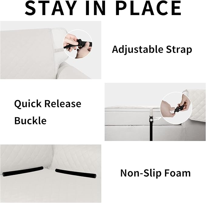 Easy-Going Reversible Chaise Lounge Couch Cover Water Resistant Sofa Cover Sectional L Shaped Sofa Slipcover with Adjustable Straps Furniture Protector for Dogs (115X34 in, Ivory/Ivory) | Machine Washable Slipcover For Dogs, Water Resistant Furniture M...