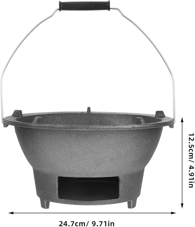 BESPORTBLE Cast Iron Charcoal Grill Stove Large Portable Barbecue Charcoal Burner with Handle and Inner Grate for Outdoor Camping Backyard Bbq Cooking