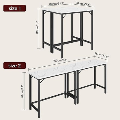 MAHANCRIS Narrow Bar Table, 63-Inch Pub Table for Dining Room, Counter Bar Tables with Sturdy Metal Frame, Connectable Bar Table, Multifunctional Console Table, Marble and Black BTHM1601
