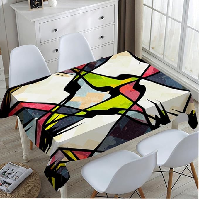 TKS MITLAN Art Graffiti Tablecloth 60x84 Inch Rectangular Abstract Colorful Irregular Geometric Creative Design Oblong Table Cloth Kitchen Table Decorations for Home Dinner Party