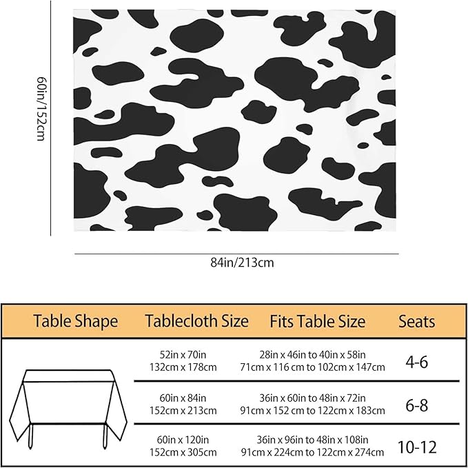 TKS MITLAN Black White Milk Cow Spots Tablecloth 60x84 Inch Rectangular Animal Skin Texture Oblong Table Cloth Kitchen Table Decorations for Home Dinner Party