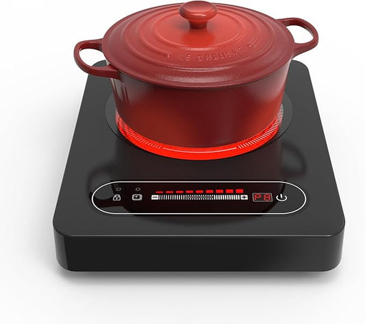 ANHANE 1800W Electric Cooktop, 11 Inch Portable Single Burner with Timer & Child Lock - 110-120V Compact Countertop Stove for Everyday Cooking in Kitchen, Dorm, RV or Office