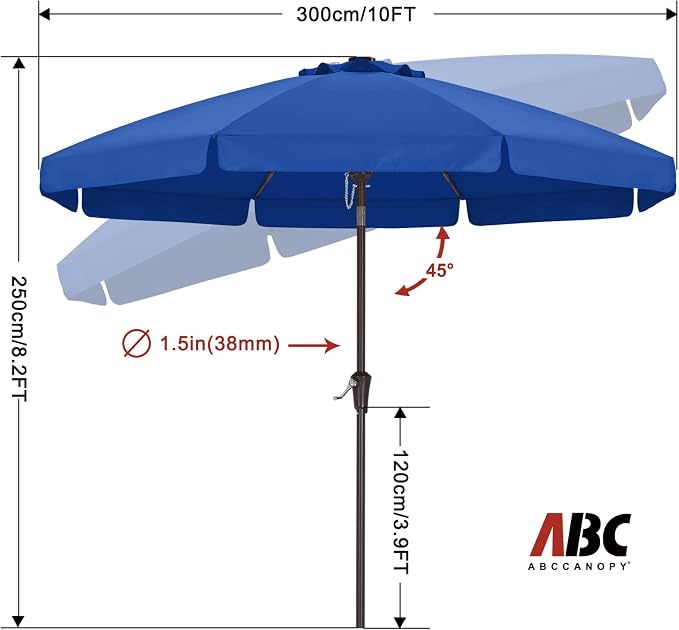 ABCCANOPY 10FT Scalloped Patio Umbrella Table Market Umbrella, Blue | Durable 8 Sturdy Fiberglass Ribs, Push Button Tilt and Crank, UV Protection Waterproof Outdoor Umbrella, Valance Style