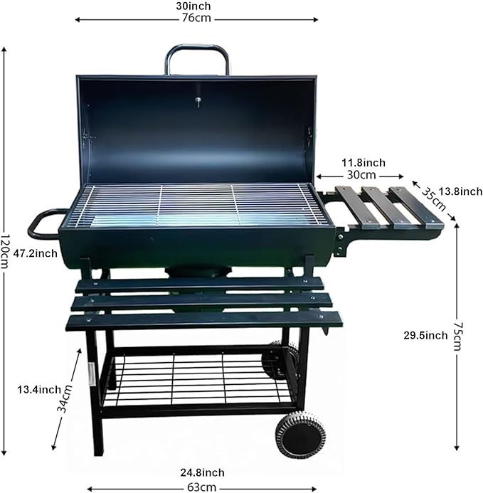 Charcoal Grill BBQ Outdoor Cooking Smoker with Side Table, Large Cooking Area for Patio, Backyard, Camping, Picnics, Tailgating and Parties