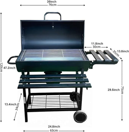 Charcoal Outdoor BBQ Grill,Barrel Barbecue Charcoal Grill,Offset Smoker,Braised Roast,Ideal for Patio Cooking Backyard Grilling Camping Picnics Tailgating Parties
