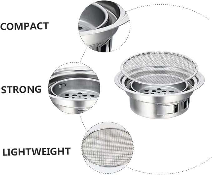 Luxshiny Portable Stainless Steel Mini Bbq Stove Charcoal Grilling Stove with Grill Rack Small Outdoor Barbecue Grill for Picnic and Housewarming